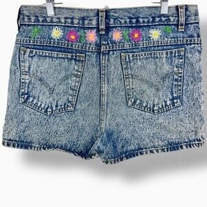 Vintage Short Acid Wash Denim Embroidered Jeans Flowers Size Women's 34